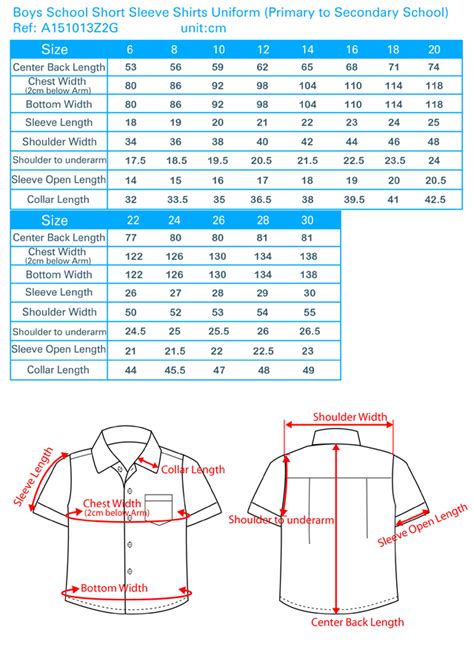 Secondary School Uniform Size Chart Schoolwear Sizing Guide School