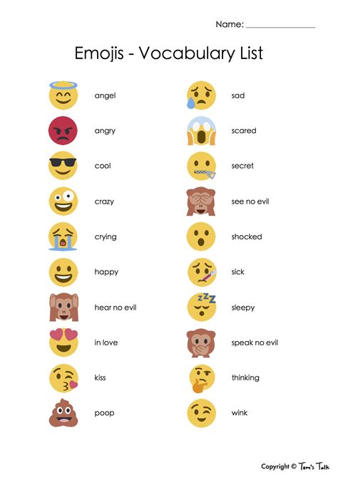 Vocab Fun Emojis Vocabulary List Vocabulary List Vocabulary