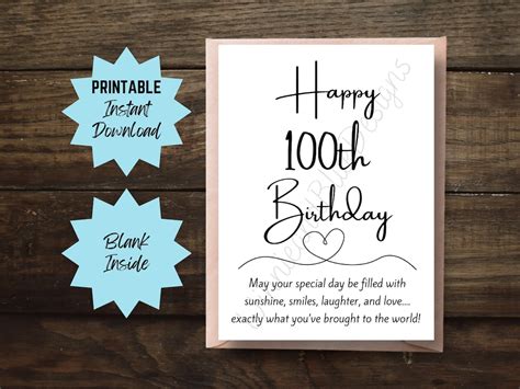 Printable 100th Birthday Card Milestone Birthday Card For Grandma Or