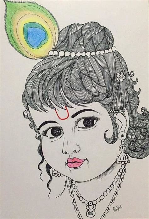 Ink Pen And Pencil Color Krishna Drawing Krishna Painting Girl