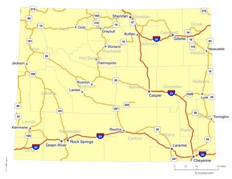 Map Of Wyoming Cities Wyoming Interstates Highways Road Map