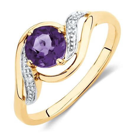 Yellow gold plated broken earring posts. Ring with Amethyst & Diamonds in 10ct Yellow & White Gold