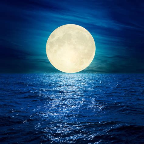Full Moon In Clouds Over Water Stock Photo Image Of Dark Mysterious