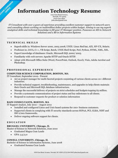 It resume that was written by a professional resume writer! Information Technology (IT) Resume Sample | Resume Companion