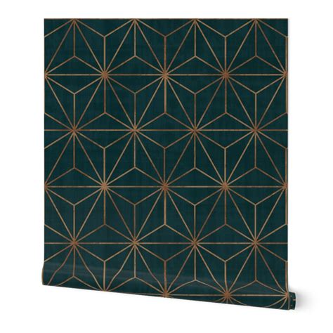 Star Geo Deep Teal Copper Wallpaper Spoonflower