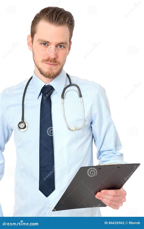 Young Attractive Doctor In Blue Shirt Stock Photo Image Of Closeup