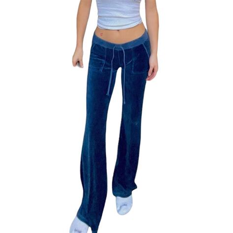 Juicy Couture Juicy Couture Blue Velour Bootcut Pant Grailed