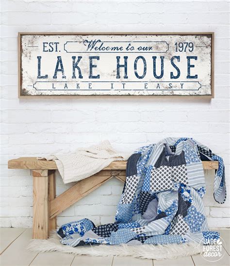 Nautical Lake House Sign White And Navy Blue Lake House Decor