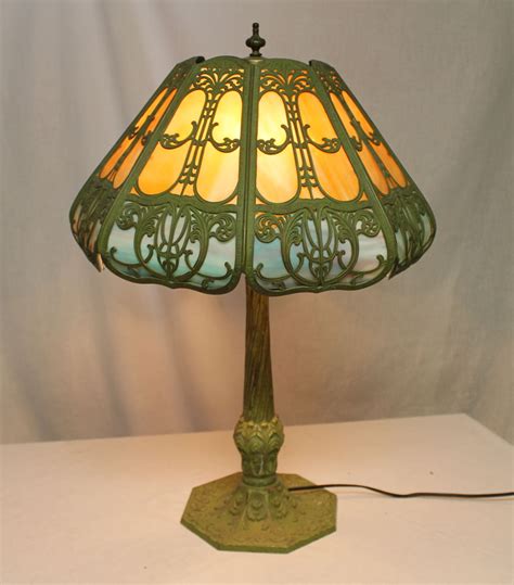 Bargain Johns Antiques Antique Paneled Slag Glass Table Lamp 3