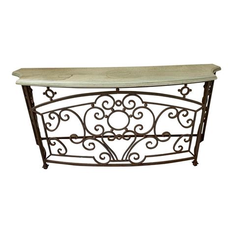 Vintage Italian Outdoor Wrought Iron Console Table With Marble Top