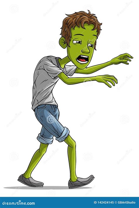 Cartoon Walking Tired Zombie Boy Character Vector Stock Vector