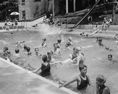 Swimming Pool Long Water Slide Vintage X Reprint Of Old Photo In Swimming Pool