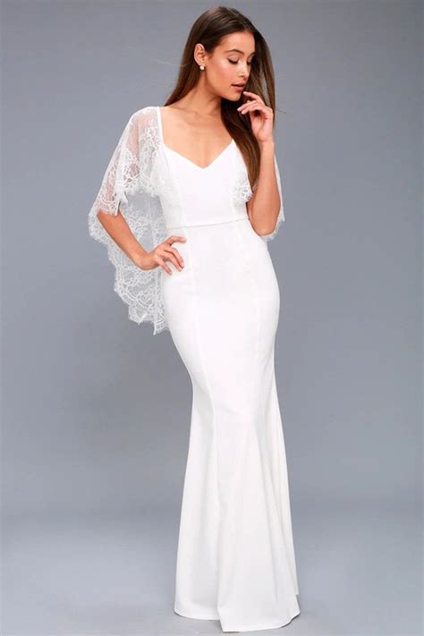 Hualong Beautiful Lace Shoulder Long White Flowy Maxi Dress Online