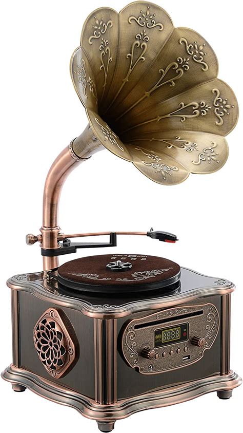 Bronze Vintage Clásico Retro Antiguo Fonógrafo Gramófono Tocadiscos De Vinilo