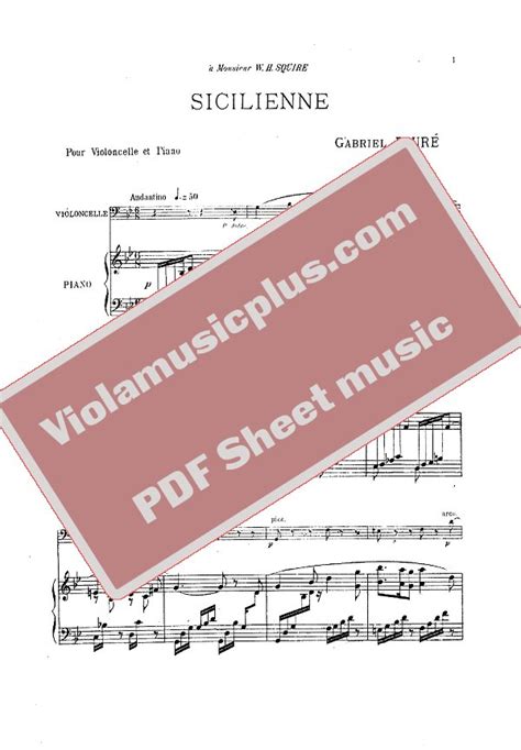 Faure Sicilienne Op78 For Cello And Piano Cello Sheet Music