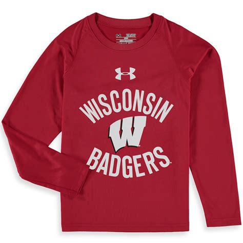 youth under armour red wisconsin badgers tech performance long sleeve t shirt