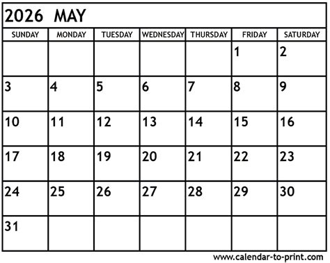 May 2026 Calendar Printable