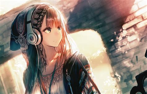 1400x900 Anime Girl Headphones Looking Away 4k 1400x900 Resolution Hd