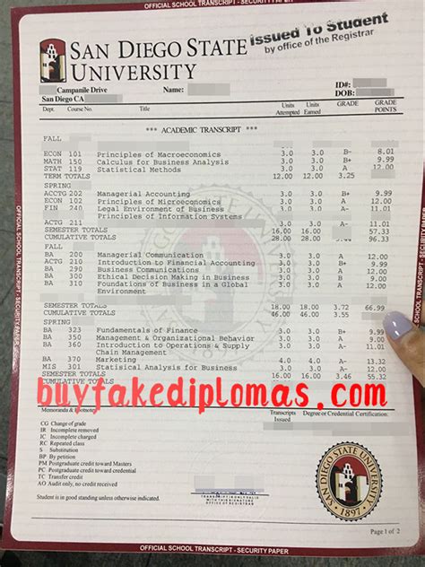 Fake San Diego State University Transcript Buy Fake Diplomas High