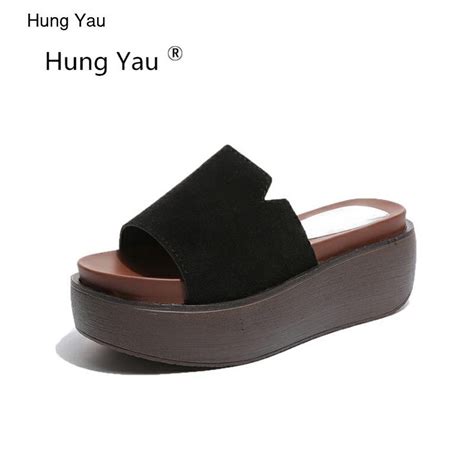 Hung Yau Shoes For Women Thick Bottom Creepers Female Slippers Wedges Summer Style Sandals Open