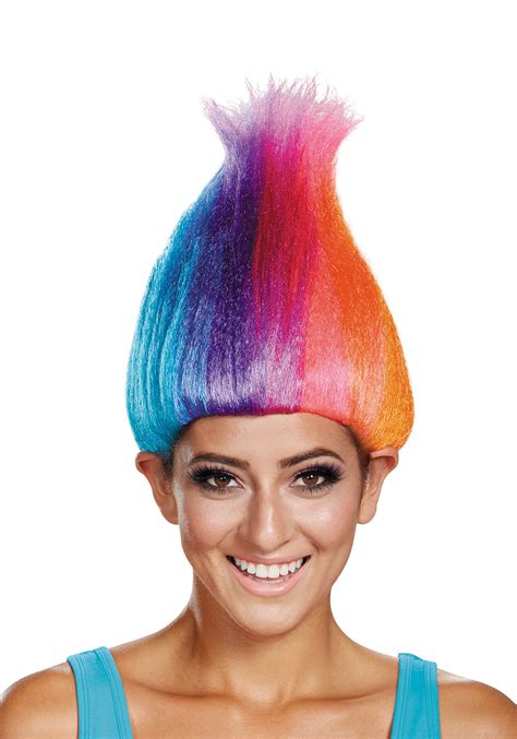 Rainbow Colored Troll Wig For Adults