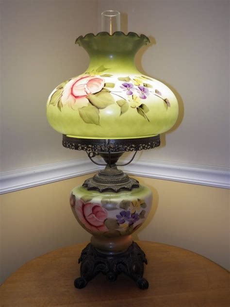 Vintage Glass Hand Painted Table Lamp Floral Flower Design Etsy Hand Painted Table Painted