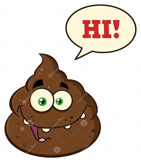 Happy Poop Cartoon Mascot Character With Speech Bubble And Text Hi