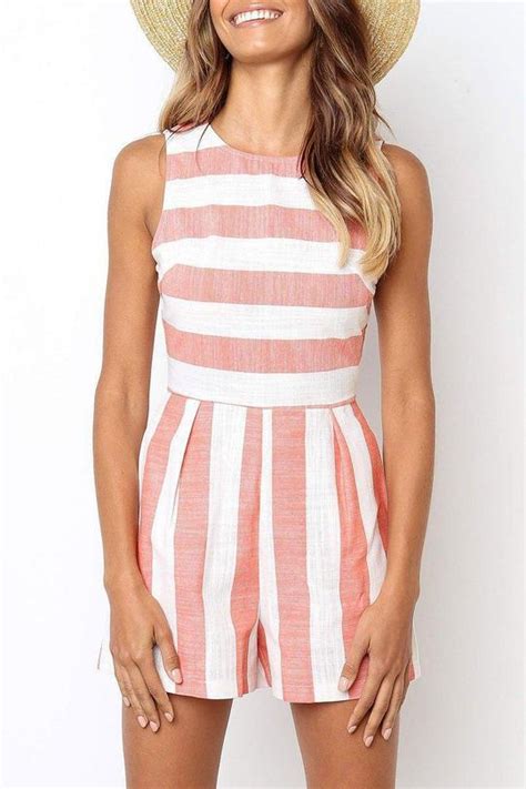 LuLuNina Sleeveless Striped Rompers Colors L RED Rompers For