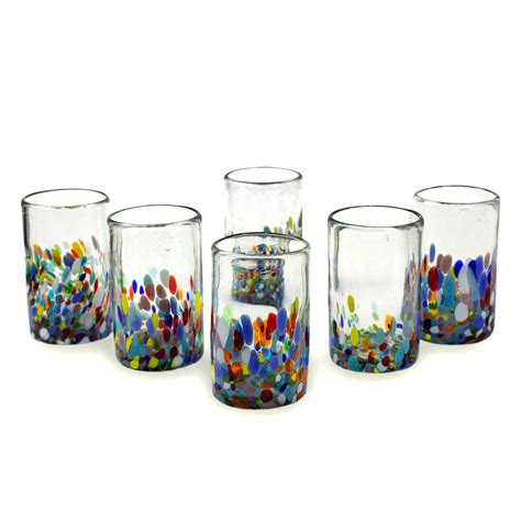 Handblown Recycled Glass Tumbler Drinkware Set Of 6 Confetti