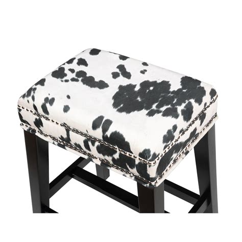 Linon Walt 24 Wood Cow Print Counter Stool In Black Cymx334