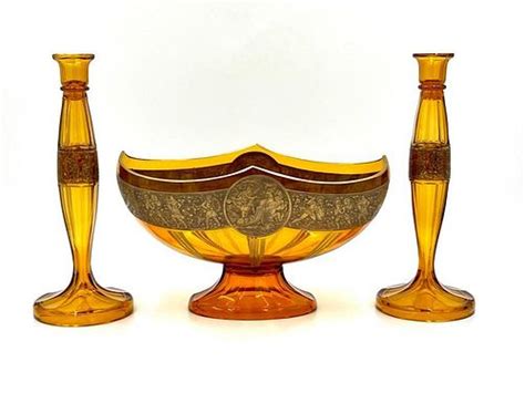 Moser Three Piece Amber Glass Acid Etched Garniture Sold At Auction On 30th July Bidsquare