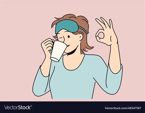 woman drinks morning coffee after waking up vector image