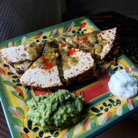 Zucchini Black Bean And Corn Quesadilla With Homemade Guac And Light