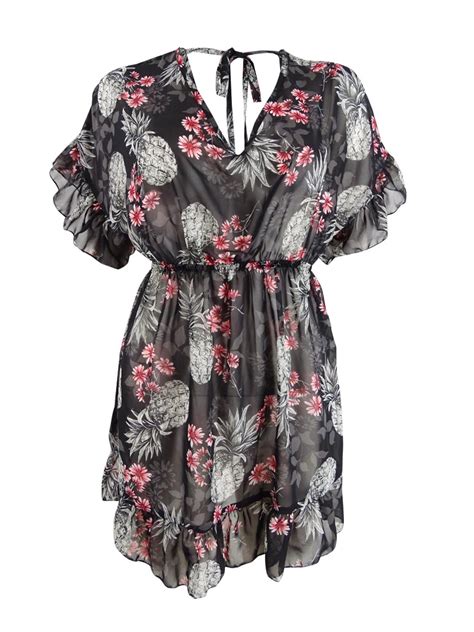 Miken Womens Ruffled Floral Print Dress Swim Cover Up Ebay