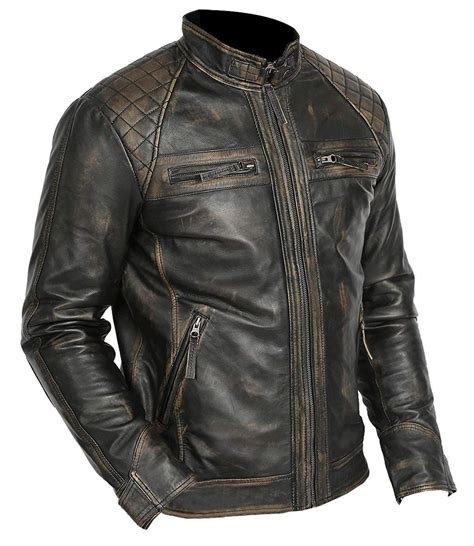 Mens Cafe Racer Retro Motorcycle Leather Jacket Jackets Mob