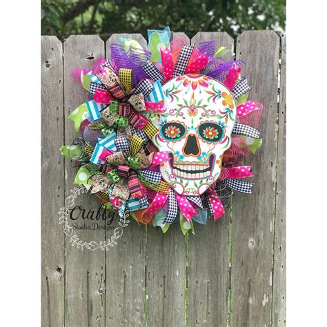 Halloween Wreath Front Door Sugar Skull Wreath Day Of The Dead Wreath