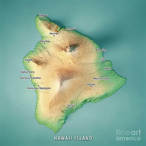Island Of Hawaii 3d Render Topographic Map Cities Digital Art By Frank