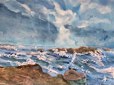 Stormy Sea Watercolor Painting Original Art Etsy
