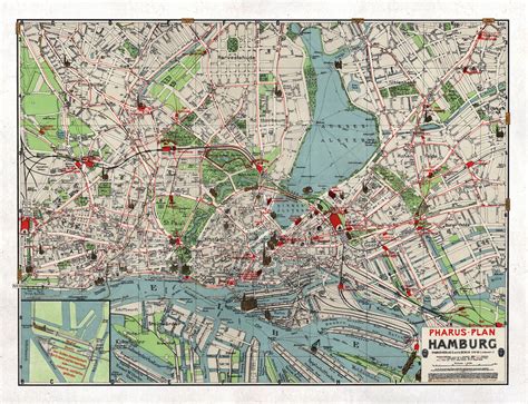 Large Detailed Old Map Of Hamburg City 1911 Hamburg Germany