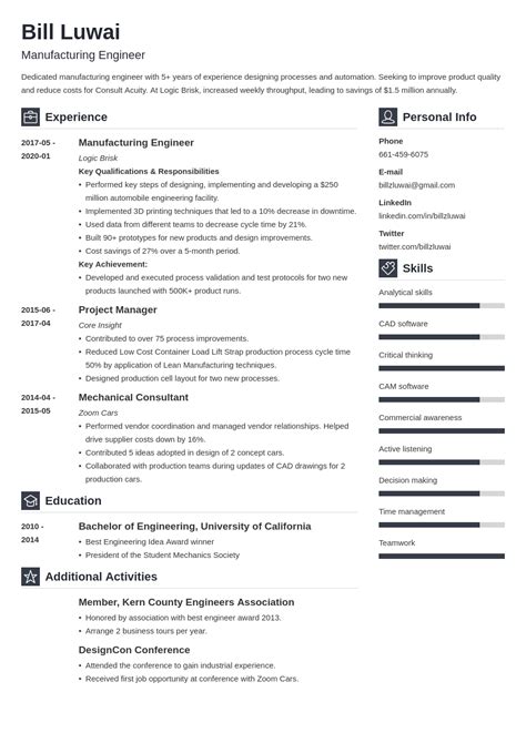 Manufacturing Engineer Resume Examples Guide Tips