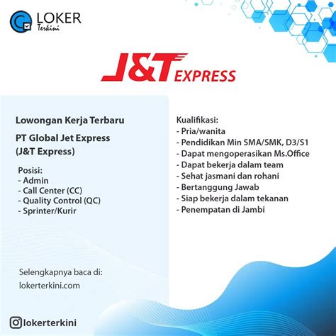 Lowongan Kerja Info Lowongan Kerja Pt Global Jet Express Jandt