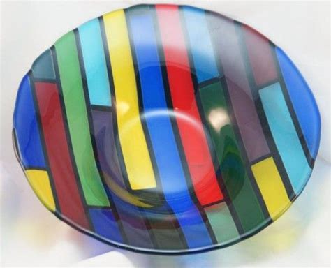 Striped Bowl Sell Handmade Handmade Crafts Fused Glass Bowl Look Retro Pottery Painting