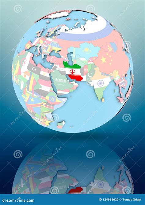 Iran On Political Globe With Flags Stock Illustration Illustration Of