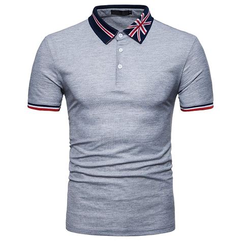 Buy Clearance Mens Fashion Polo Shirts Flag Print Casual Slim Fit