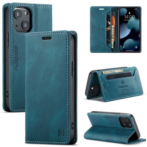 AutSpace iPhone 13 Mini Slim Folio Flip Leather Wallet Case with RFID