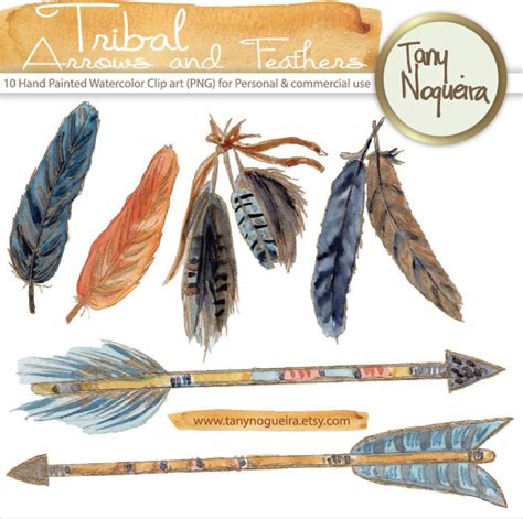 Tribal Arrows And Feathers Gold Clip Art Images Watercolor Hand Etsy