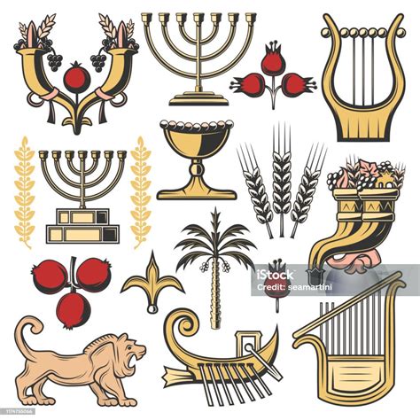 Vetores De Símbolos De Israel Da Religião Do Judaísmo Cultura Jewish E