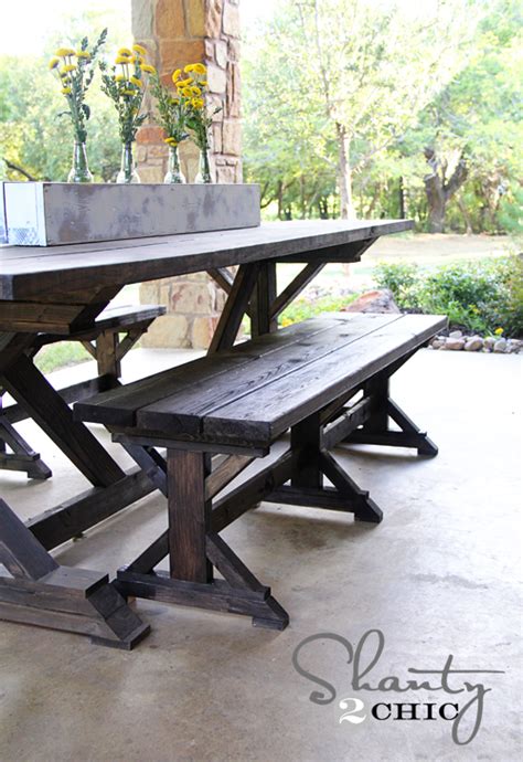 Rustic modern wood bench outdoor patio garden 100% original design and handmade by myself at realsimplewood made from thick naturally rot and weather resistant rough sawn cedar timbers that will last years beyond. DIY Bench - Farmhouse Style - Shanty 2 Chic