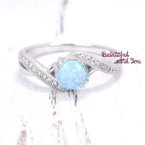 Simple Engagement Ring Light Blue Opal By Beautifulwithyou On Etsy