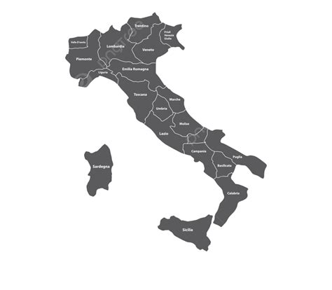 Italy Map With Regions Italian White Europe Vector Italian White